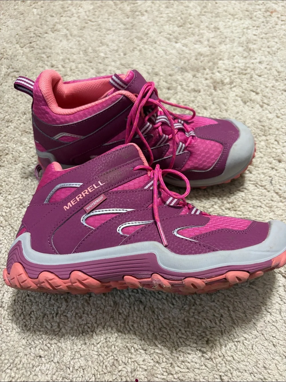 Merrell Kids Chameleon 7 Access Mid A/C Waterproof Hiking Boots Berry Pink 5M